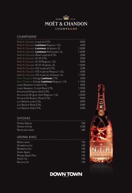 downtown bottle menu