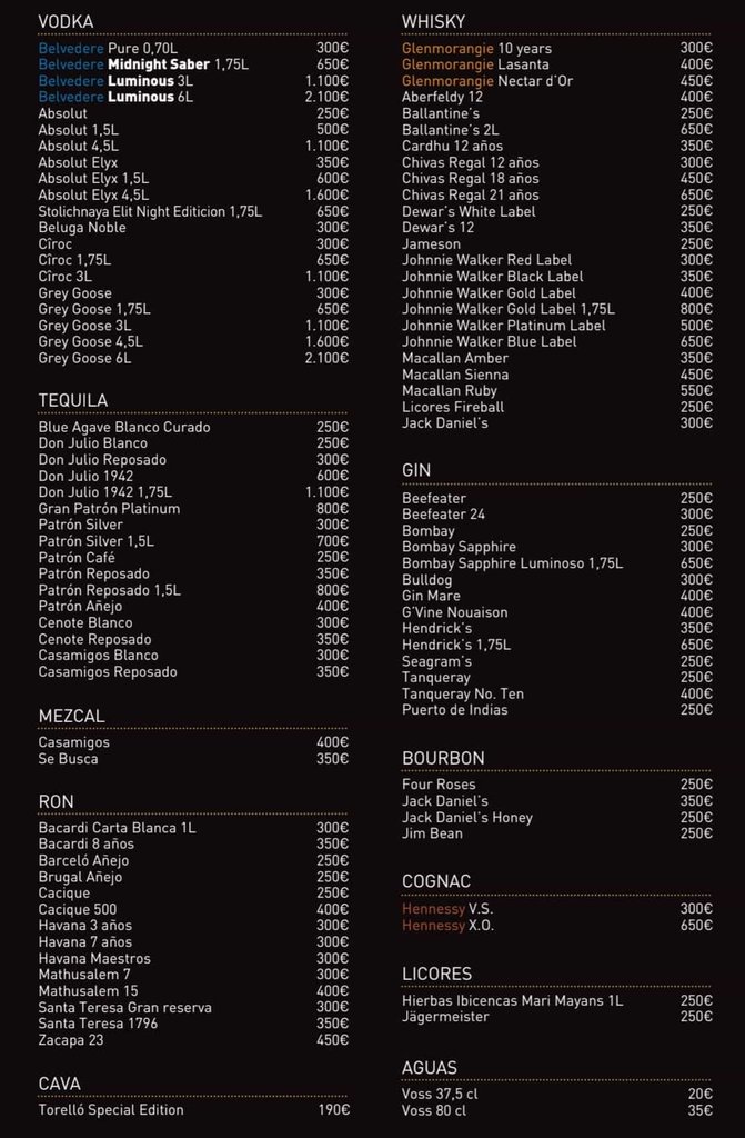 ku barcelona bottle menu