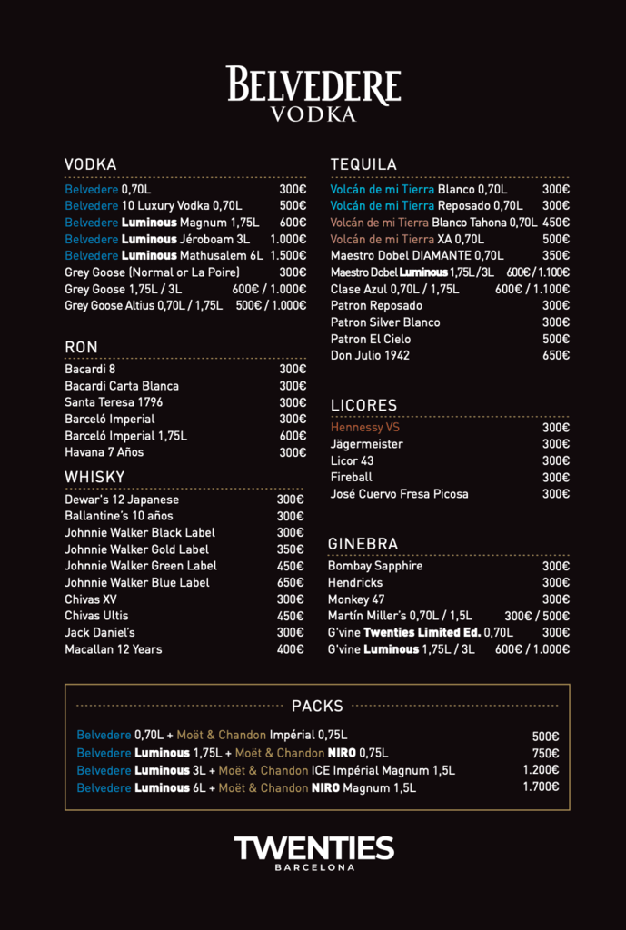 carta botellas twenties barcelona