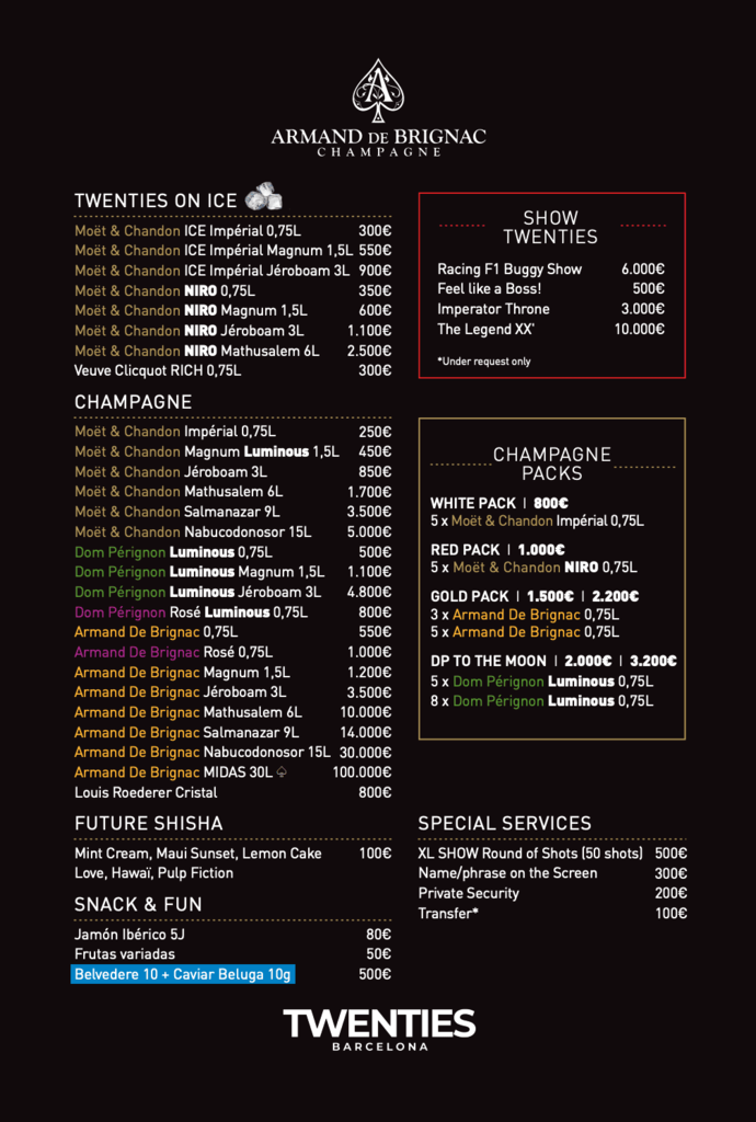 carta botellas twenties barcelona