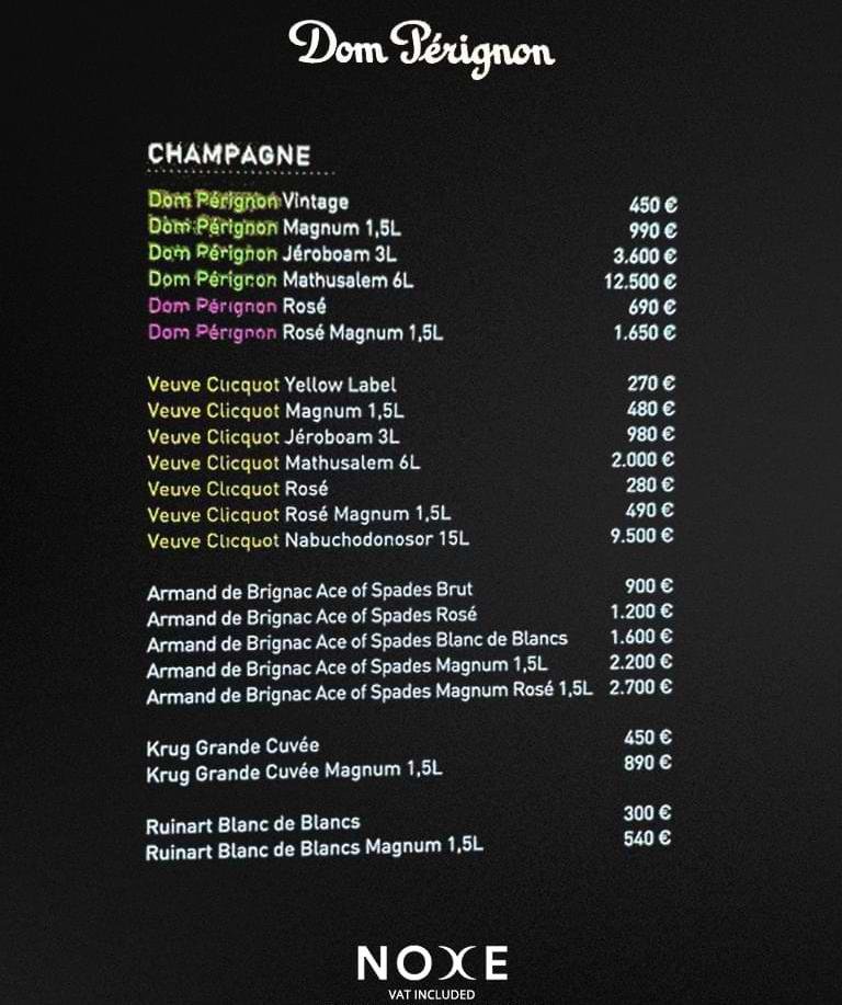 noxe bottle menu